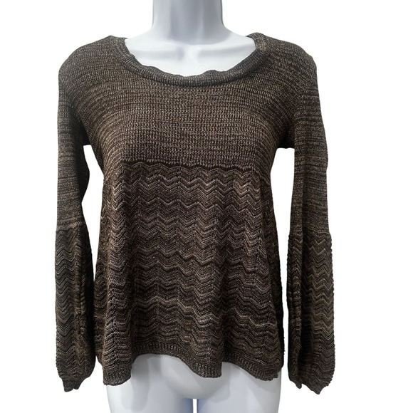 Sweater Project Chevron Knit Boho Sweater Size Large Y2K Earth Tones Boho Cozy - Picture 1 of 11